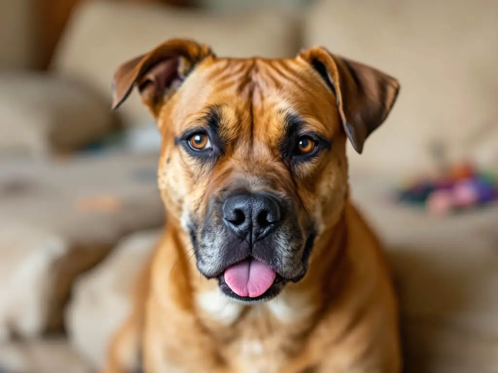 A close-up of a dog giving a classic side eye, looking sideways with a mix of curiosity and mild disapproval.