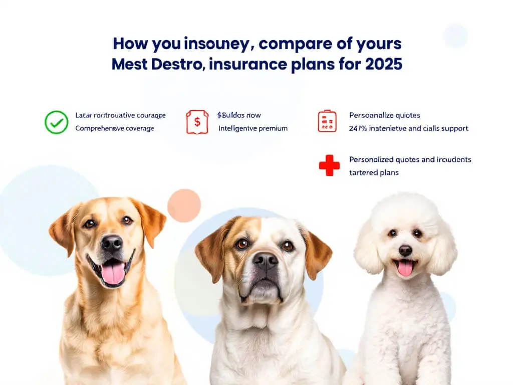 comparison of dog insurance plans with icons representing coverage, premiums, and emergency care for 2025.