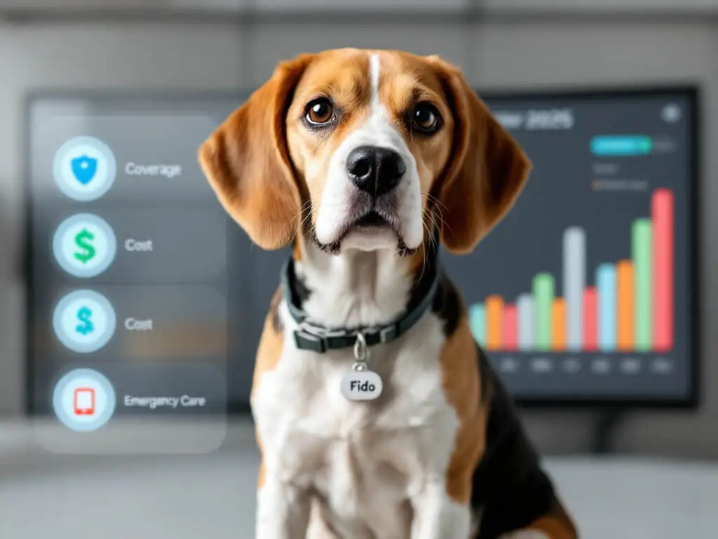 A visual comparison of dog insurance plans, showing coverage options, premiums, and emergency care features.