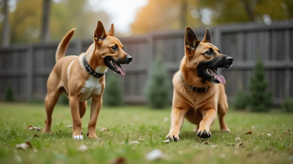 A pit bull, Rottweiler, and Doberman sitting calmly in a park, showcasing their friendly and gentle nature.
