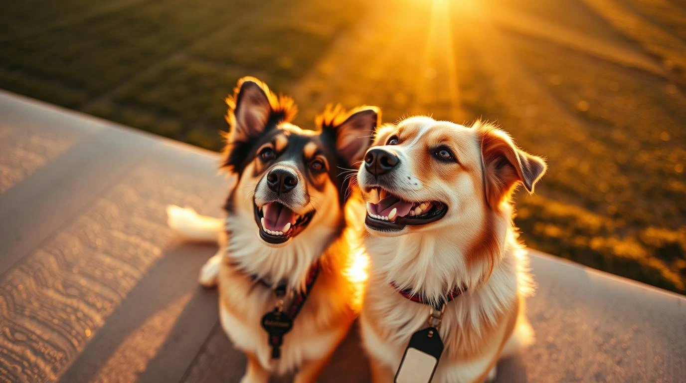 A happy dog sitting with a name tag, surrounded by creative name ideas like "Luna," "Zephyr," and "Apollo," symbolizing unique, trendy, and meaningful dog names.