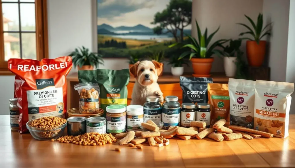 Bowls of dog-safe foods like boiled chicken, plain rice, and pumpkin, ideal for sick dogs.