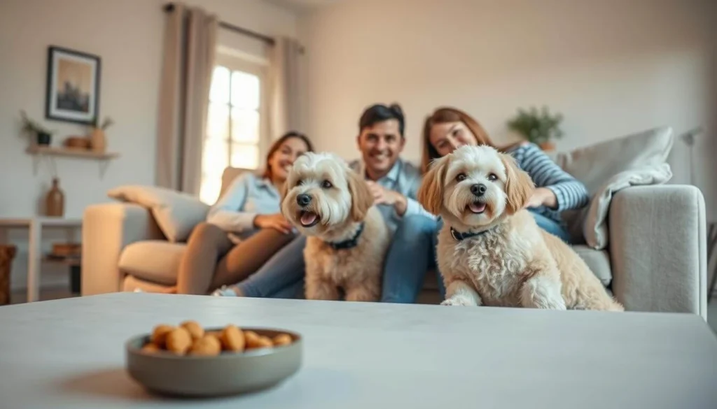 Hypoallergenic dog breeds like Poodle, Bichon Frisé, and Schnauzer relaxing on a couch.