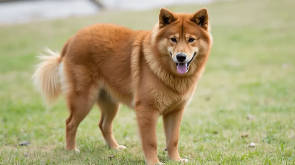 A diverse group of Chinese dog breeds, including the Shar Pei, Chow Chow, and Kunming Wolfdog, posing in a traditional Chinese setting with pagodas and cherry blossoms.