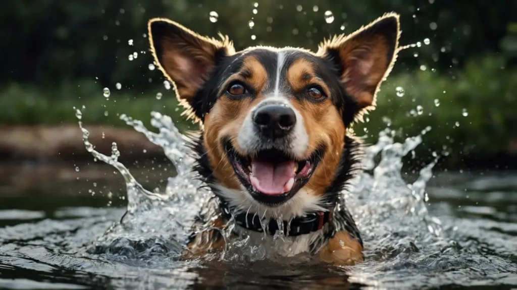 Dog receiving care through feeding, grooming, and playtime with its owner.